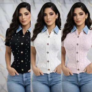 Denim Collar Knit Top