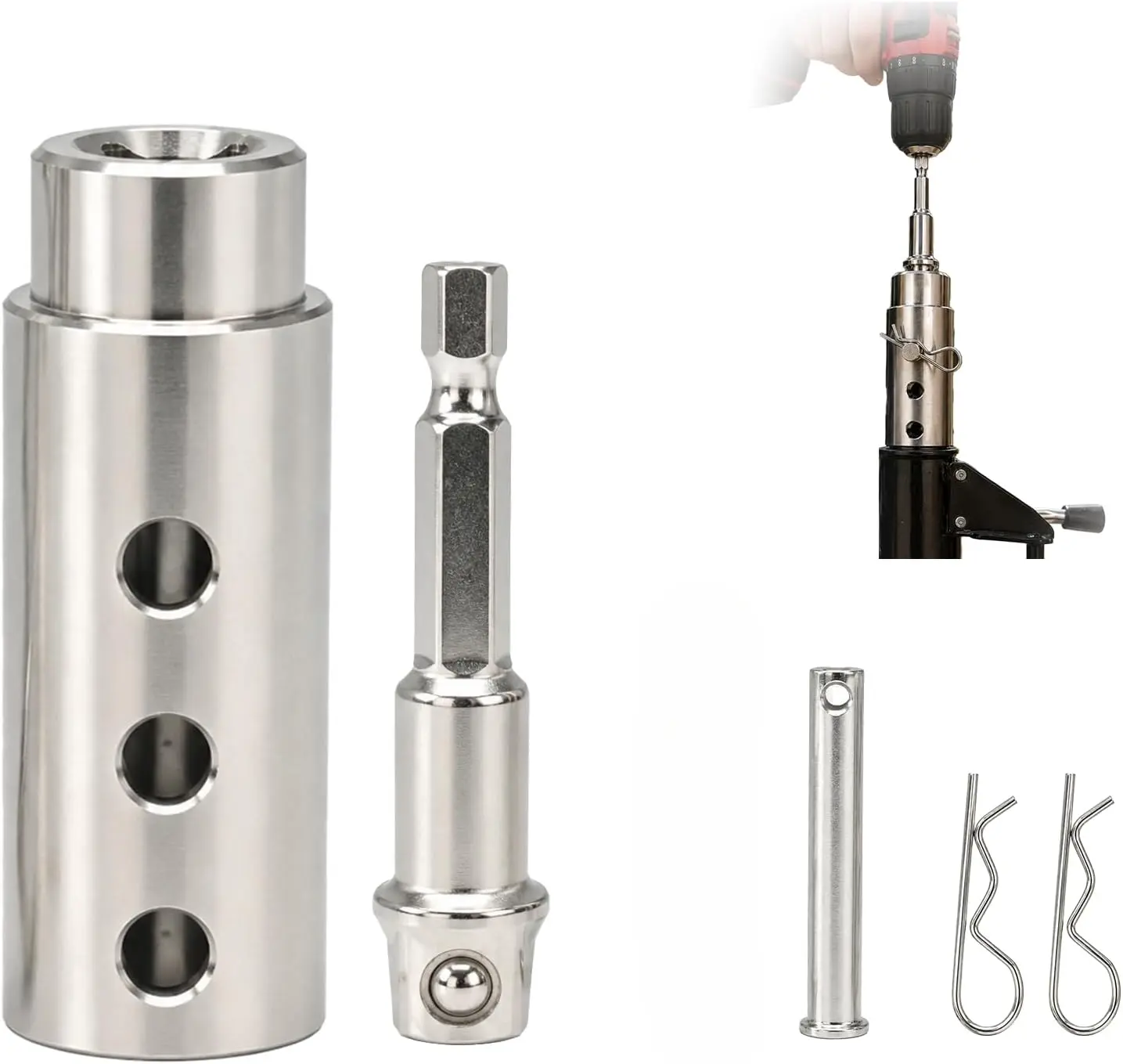 Trailer Jack Drill Adapter, 1 Inch Drive Shaft Compatible, Heavy Duty Stainless Steel with 1/2" Socket Bit, for RV/Construction/Dump Trailers, Ideal for DIY, Campers, Truck Drivers