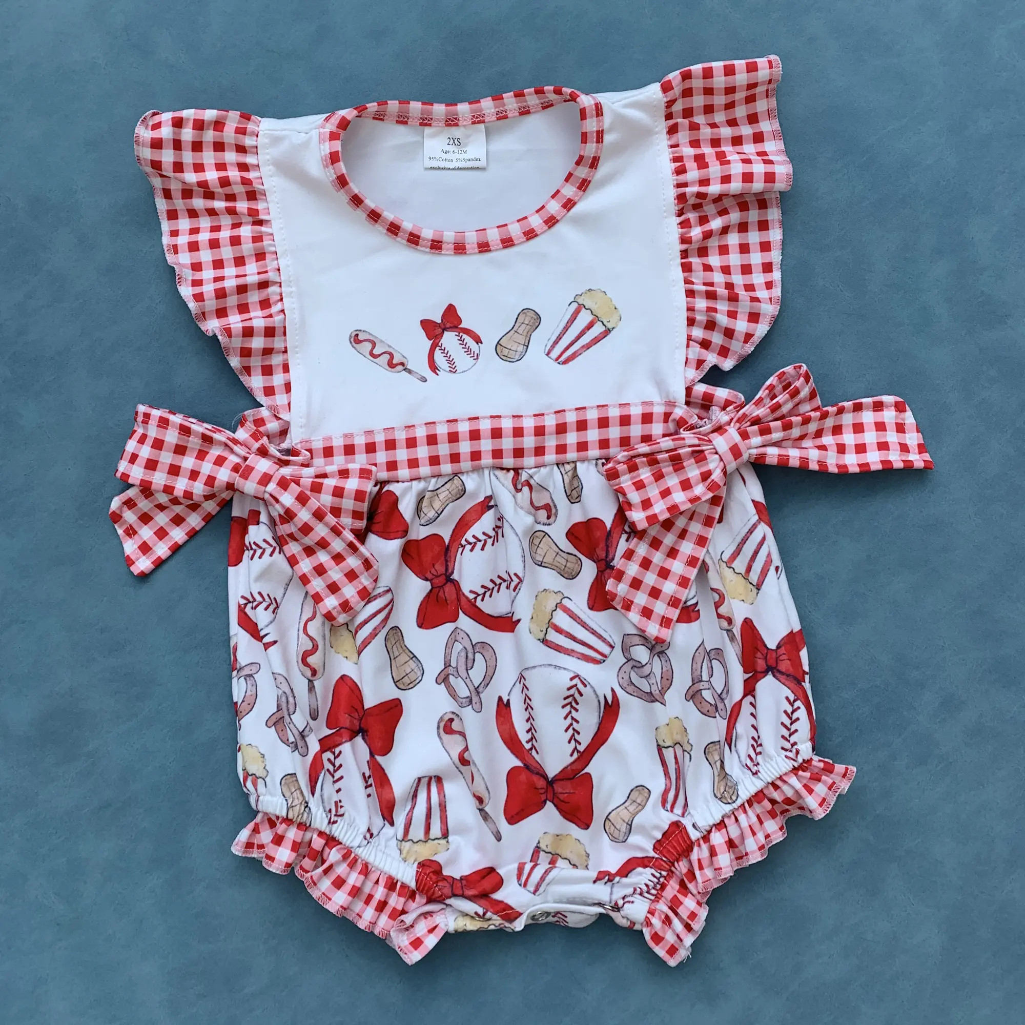 Baby girls red plaid baseball summer romper Baby girls red plaid baseball summer romper