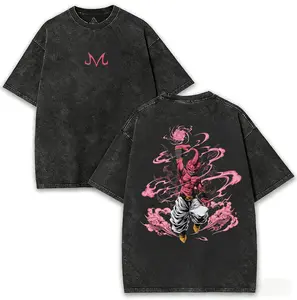 Majin Buu Vintage Washed Anime T-Shirt | Kid Buu Pink Energy Graphic Tee | Oversized Streetwear Retro Shirt | Heavy Cotton Gift for DBZ & Anime Fans