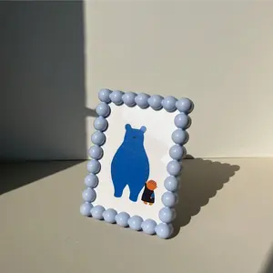 Cute Round Bead Edge Plastic Photo Frame Cute Desktop Photo Frame Display Stand Decorative Photo Frame & Display Home Decor Ornament