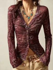 Women's Vintage Print Blouse, Unique Patterned Top for Casual Wear, Stylish & Comfortable Design, Perfect for Daily