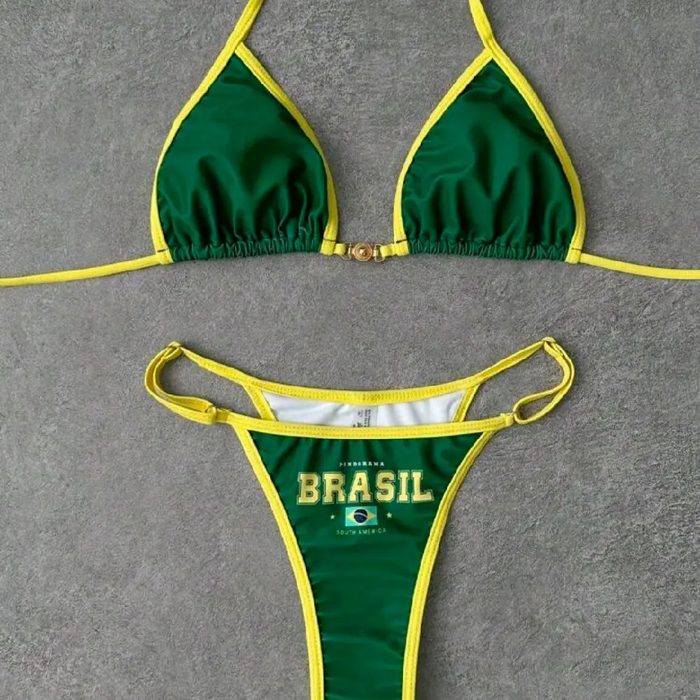 2 piece Women's Sexy Brasil Spaghetti Strap Green Beach Bikini Set - Perfect for Summer