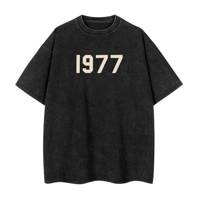 Vintage 1977 Graphic T-Shirt for Men, 100% Cotton Heavyweight Washed Tee, 230G Oversized Streetwear Shirt, Retro Graphic Print Short Sleeve Crewneck, Casual Men's Cotton T-Shirt Tops
