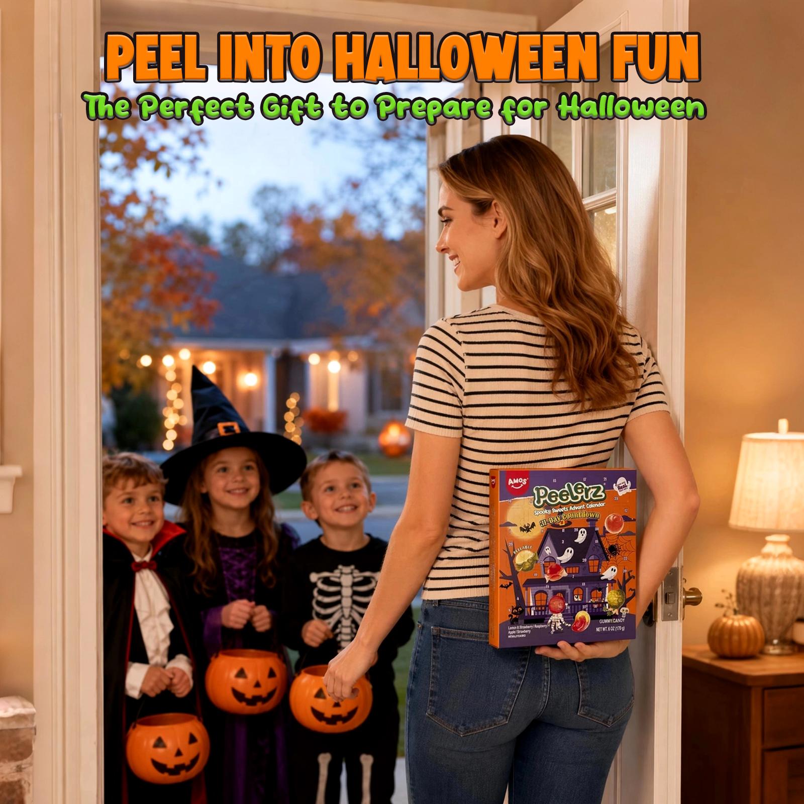 AMOS Peelerz Halloween Gummy Candy Gift Set, 31-Day Advent Calendar & Spooky Party Bag, Peelable Candy, 4 Fruity Flavors, 19.76 oz (560g) AMOS Peelerz Halloween Gummy Candy Gift Set, 31-Day Advent Calendar & Spooky Party Bag, Peelable Candy, 4 Fruity Flavors, 19.76 oz (560g)