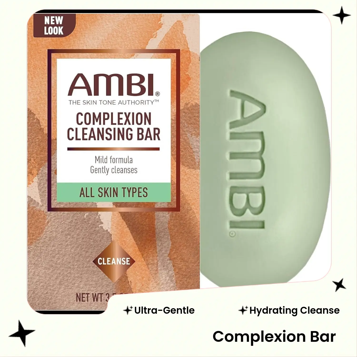 Ambi Mild Alcohol-Free Solid Facial Cleansing Bar Soap - Gentle Skin Care Cleanser, Hydrating Daily Wash for Adults, Light-Scented, Dry Skin Support, Even-Toned Complexion, Fresh Clean Feel