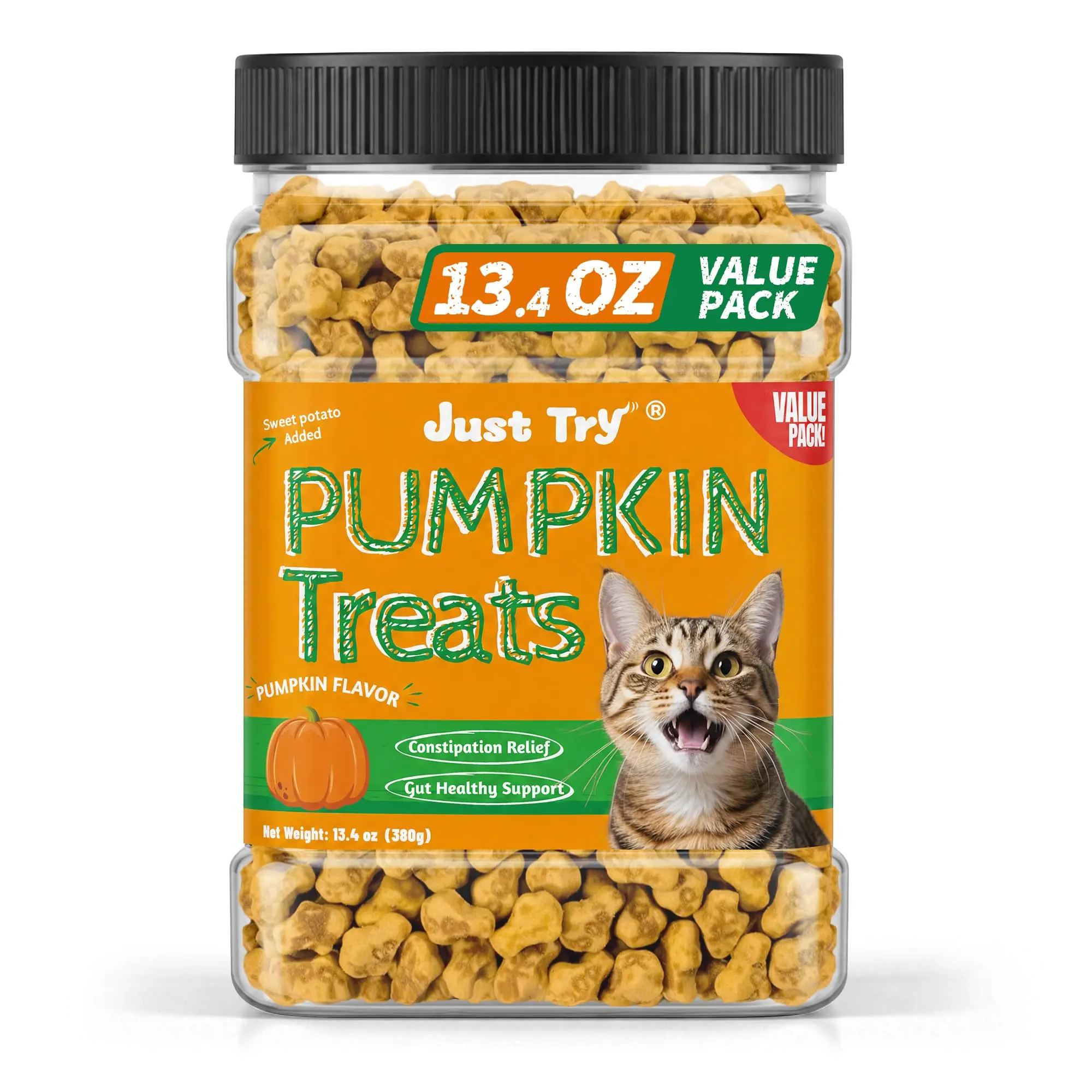 JUST TRY Cat Pumpkin Treats Pumpkin Flavor With Natural Pumpkin For Digestive Support, Constipation Relief, Training Treats For Indoor Cats 13.4 OZ #sohochic
