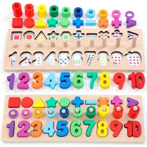 X-ITC24 Wooden Montessori Toys for Kids Toddler Number Puzzles Sorter Counting Shape Stacker Stacking Game Preschool Toys for Boy Girl Learning Education Math Blocks 1 Year Old Girl Gifts (Rainbow)