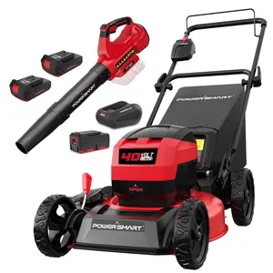 PowerSmart 40V 17" Cordless Lawn Mower with 4.0Ah &40V（2 * 2.0Ah） Cordless Leaf Blower Combo Set(MB2480C), soplador, soffiatore, reel mower, fly mower