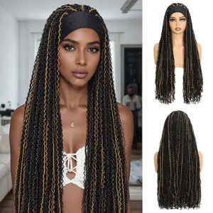 Ourwigs Braided Wigs with Headband Attached for Women Reggae Braids Wig Twist Crochet Hair Wrap Box Braid Long Crochet Twist Wig  28Inch(Black, Highlight) FallFreshness