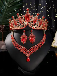 Elegant Alloy Rhinestone Crown Necklace Earring Set, Glamour Set, High-End Sparkling Jewelry, Perfect for Party Wedding Accessories