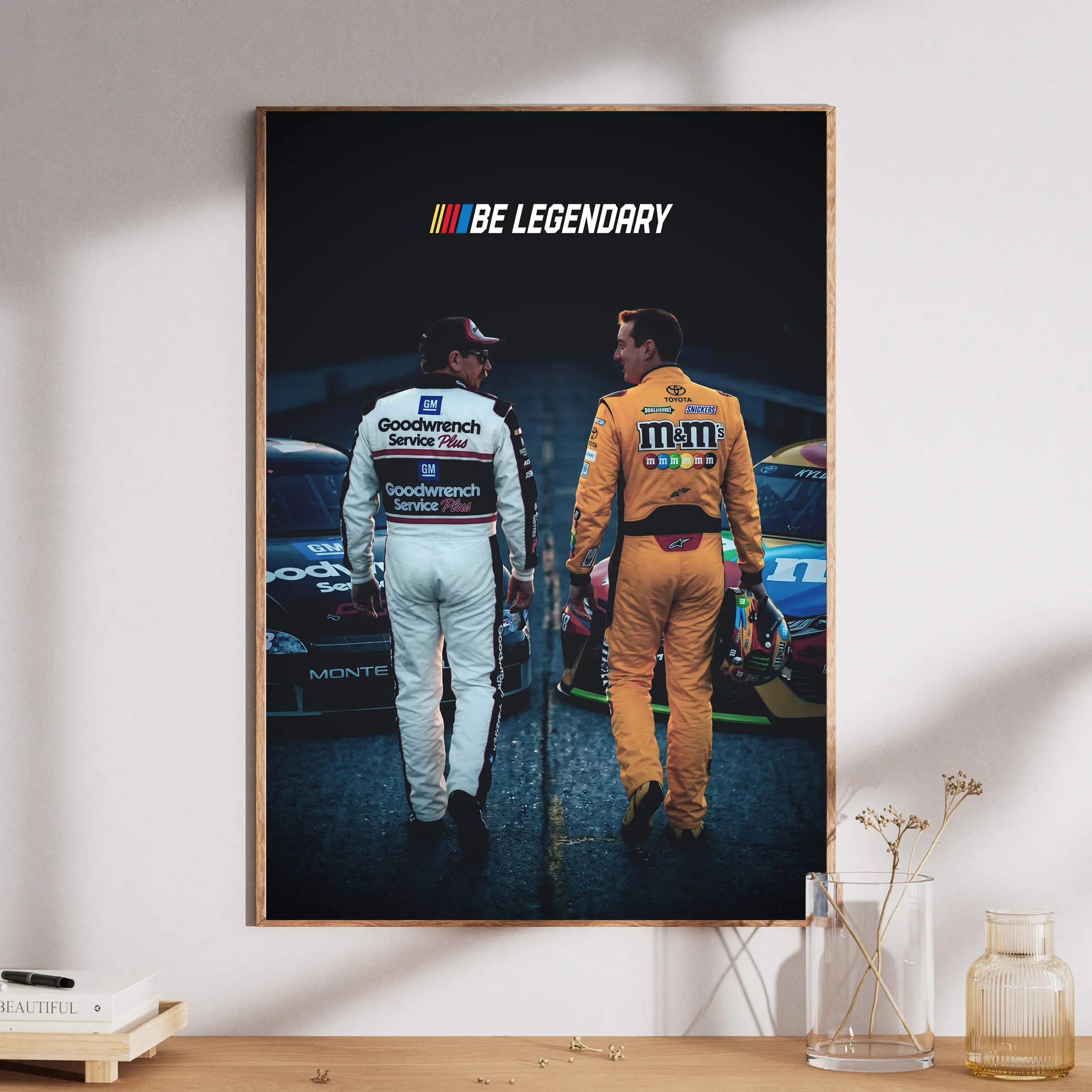 Be Legendary Dale Earnhardt & Kyle Busch Poster, Vintage Nascar Legend Tribute Wall Art, Retro Racing Decor Home, Gift For Fans, MADE IN USA
