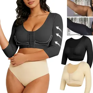 2PCS Arm Shaper for Women Post Surgery Arm Lipo Compression Sleeves Arm Front Closure Shapewear Bra Long Sleeves Front Entry Push Up Seamless