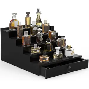 Cologne Organizer for Men, 5 Tier Black Cologne Shelf, Perfume Stand with Drawer and  Compartment Perfume Display Holder - A  for Men