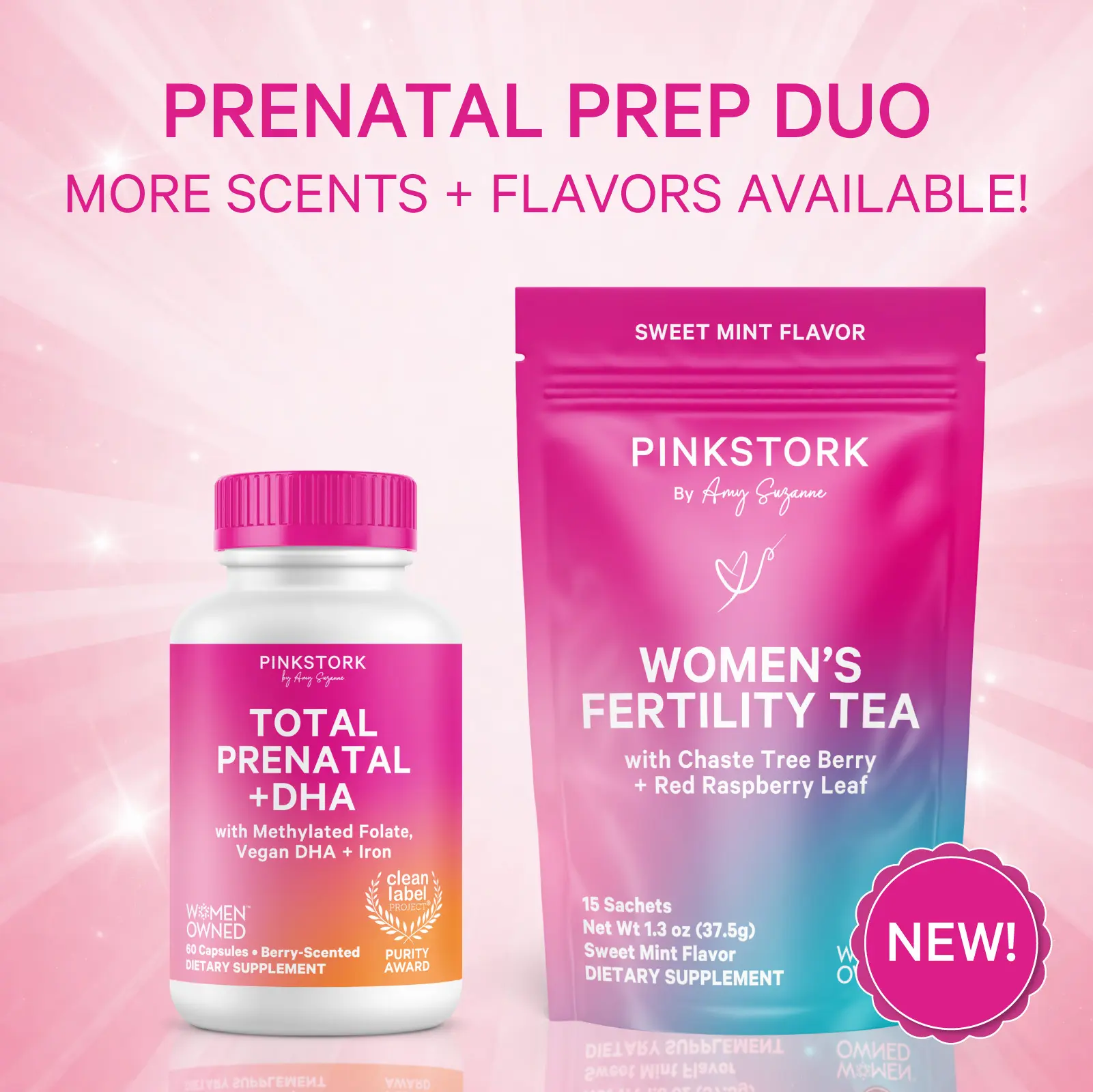 Pink Stork Prenatal Prep Duo | Fertility Support + Prenatal Nutrition for TTC | Vitex, Methylated Folate, Iron, Red Raspberry Leaf, Vegan DHA Nutrient Supplement Health Supplements