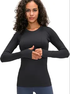 Women's Seamless Sporty Long Sleeve Shirt, Breathable Yoga Gym Top, Slim-Fitting Plain Design, All Seasons Wear, Sporty Style, Athletic Yoga Tops