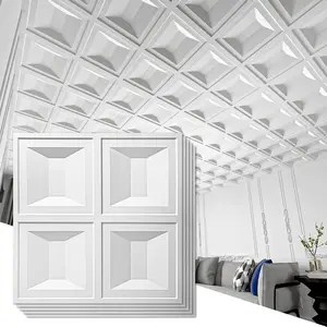 Drop Ceiling Tiles 24x24, 12 Sheets PVC Decorative Glue up Ceilng Panels 2x2, White