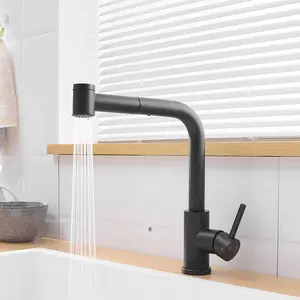 Black Bar Sink Faucet with Pull Out Sprayer, Single Handle Brass Kitchen Faucet, 360° Swivel Prep Sink Faucet, Modern Mini Faucet for Kitchen Bathroom Utility Sink