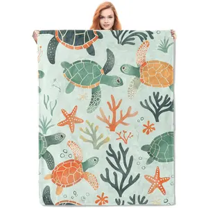 Sea turtle Blanket, Ocean-themed Nautical Fleece throw  Blanket 60×80 in,Decor