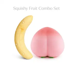 2-Pack Kawaii Squishies Fruit Combo Set, TPR Eco-Friendly Soft Slow Rising Stress Relieving Accessory, Realistic Banana & Peach Sensory Bundle, Perfect for Office & School Fidget Toys