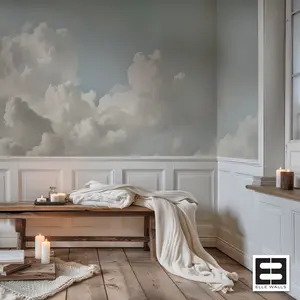 Watercolor Clouds Wall Mural Modern Wallpaper in Peel & Stick Canvas Vinyl or Non-Woven