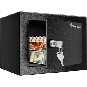 Bonsaii Steel Construction Safe Box with Key Lock, 0.22 Cubic Feet Small Hidden Safe for Home – Secure Money,Cash, and Jewelry (6.69” x 9.06” x 6.69”)