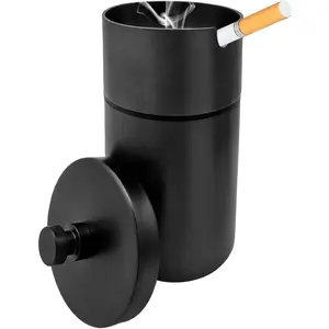 Car Ashtray with Lid, Stainless Steel Smokeless Smell Proof Auto Ash Tray, Detachable Mini Portable Cup Holder Cigarette Ashtray for Vehicle Office Home, Car Accessories (Black)