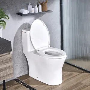 One-Piece Elongated Toilet With Vortex Dual-Flush 1.0/1.28 GPF, Comfortable Chair-Height Seating, Standard 12-Inch Rough-In, Easy-Clean Skirted Design, White And Black Bathroom Toilet For Home Renovation And New Installations