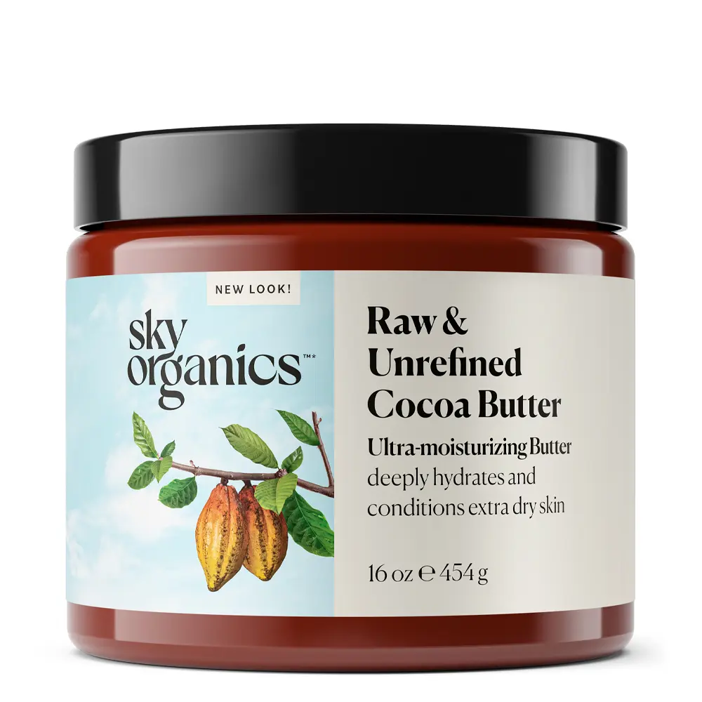 Sky Organics Cocoa Butter for Body, 100% Raw & Unrefined Ultra-Moisturizing Butter to Deeply Hydrate & Condition Skin, Promotes Smooth Skin Tone & Texture, Suitable for Tight or Extra Dry Skin, 16 Oz. Body Care Lotions Moisturize Fragrance