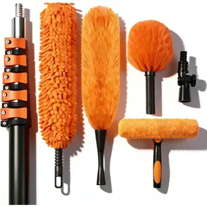 30FT High Reach Duster Kits with Dual Action Flip-Lock & Screw Fixing Design, 5-24FT Extension Pole, Cobweb Duster, Washable Ceiling Fan Cleaner & Window  for Glass & High Roof