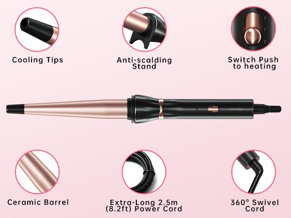 HAHAHOPE Tapered Curling Iron (1/2-1 in) - Ceramic Dual Voltage Hair Styling Tool, Heat Control Hair Waver, Frizz-Reducing Heat Styling Curlers & Straighteners Accessory