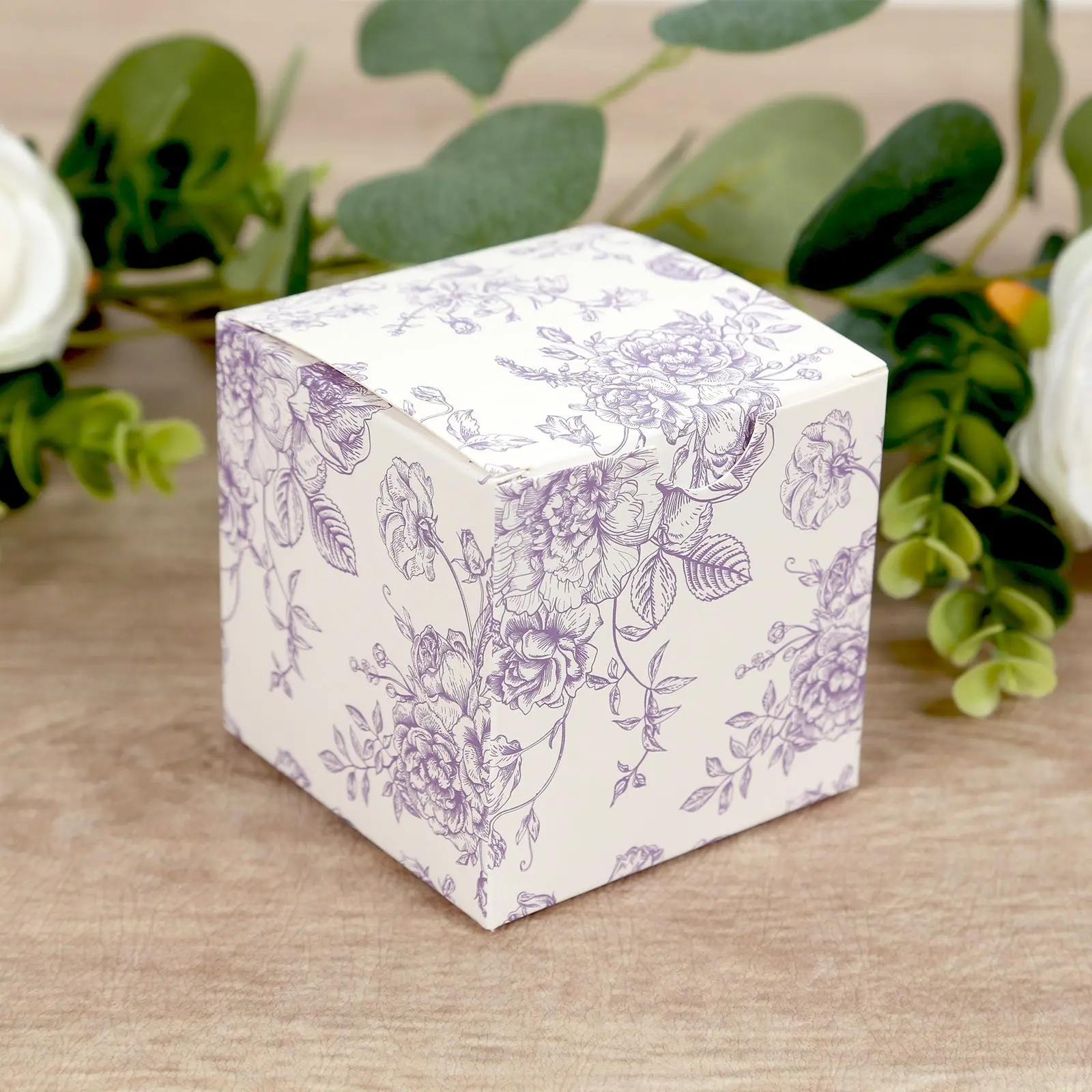 25-Pack Decorative Gift Box Set - French Toile Pattern Matte Lavender and White Cardstock Candy Treat Boxes, 3"x3" Office Gift Wrapping Supplies, Decorative Box