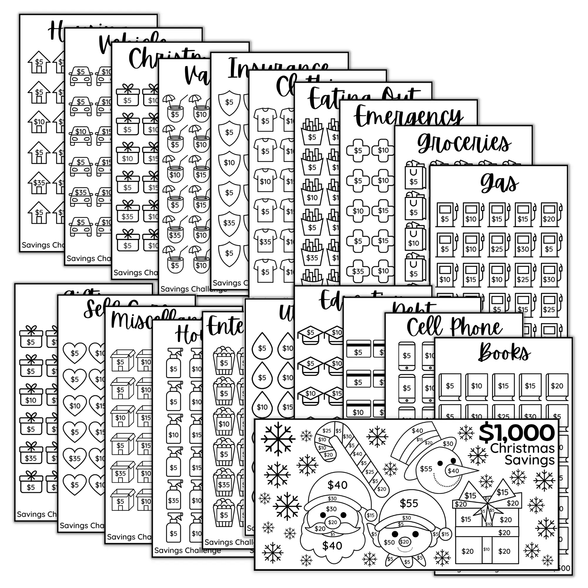 Honeydew Hive Laminated A6 3.5" x 6" Sinking Fund Saving Challenge Cards | Sinking Fund Savings Trackers & Bonus $1,000 Christmas Savings Challenge