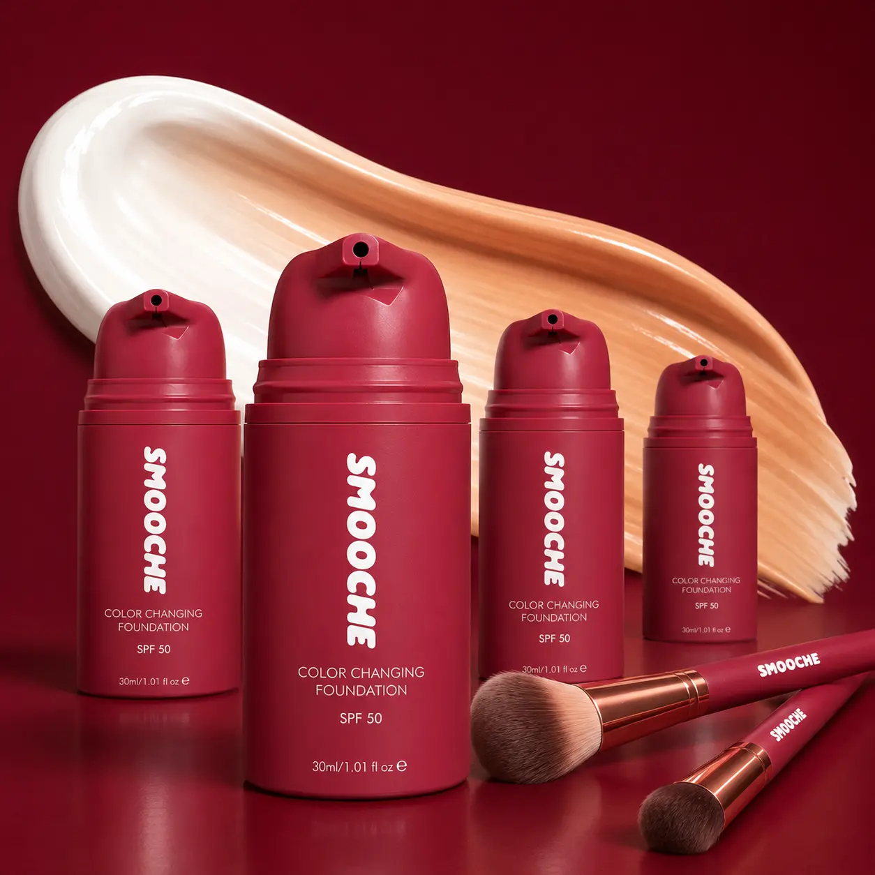 SMOOCHE Color-Changing Foundation for Women (30ml) | Skin-Adapting Formula for Light-Medium to Medium Skin Tones | Buildable Full Coverage | SPF 50 | Long-Lasting Natural Matte Finish