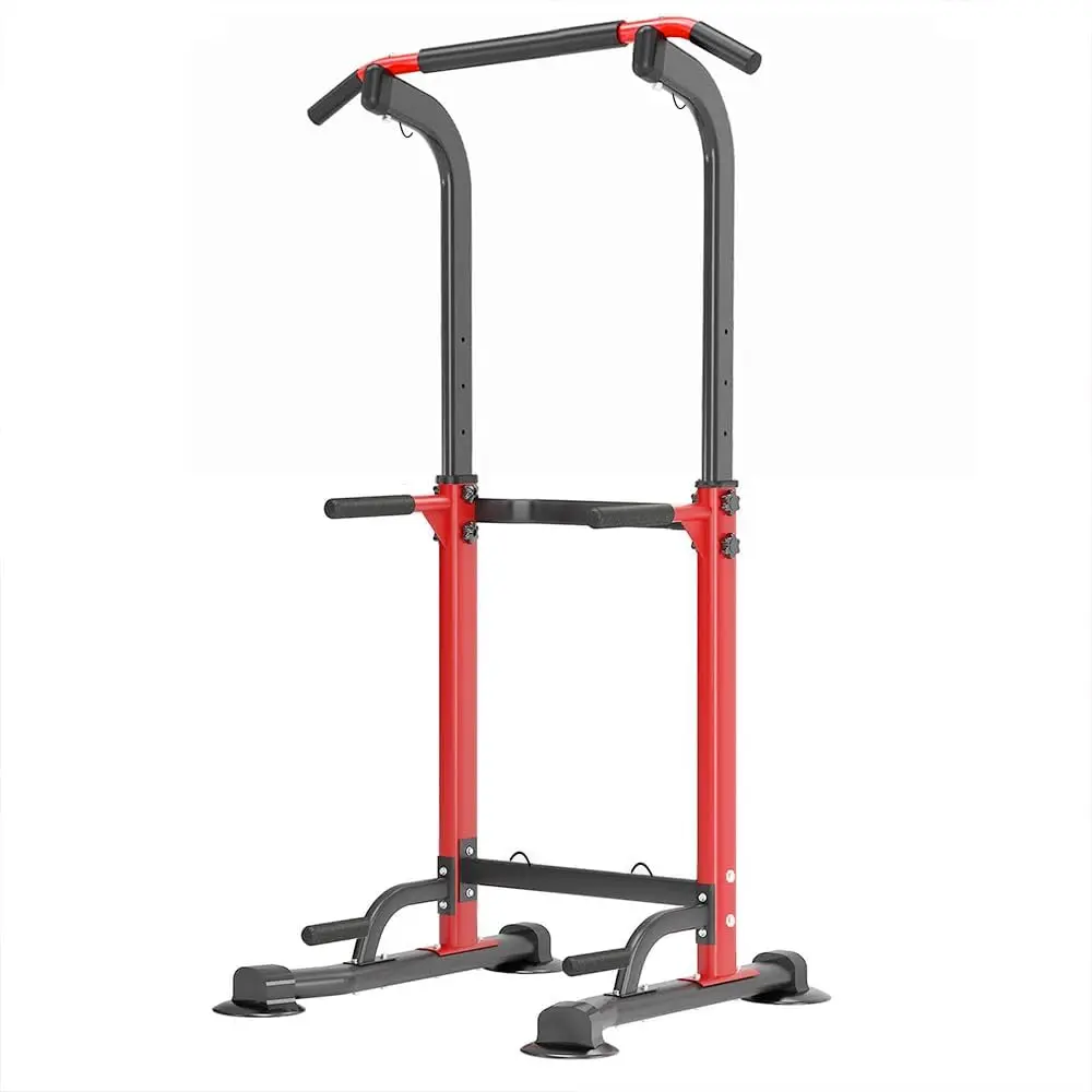 Power Tower Pull-Up Bar Station - Height-Adjustable Home Gym Dip Rack, Strength Training Fitness Equipment for Beginners Under 6 Ft Tall
