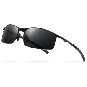 SUNGAIT Men's Ultra-Lightweight Polarized Sports Sunglasses for Driving Fishing Golf, Rectangular Metal Frame with Spring Hinge