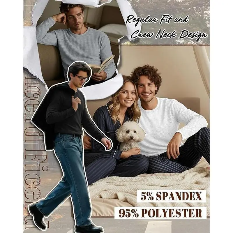 3 Pack Men's Waffle Long Sleeve Shirts, Crew Neck Thermal Underwear Tops Casual Pullover Sweaters Knit Undershirts 3 Pack Men's Waffle Long Sleeve Shirts, Crew Neck Thermal Underwear Tops Casual Pullover Sweaters Knit Undershirts