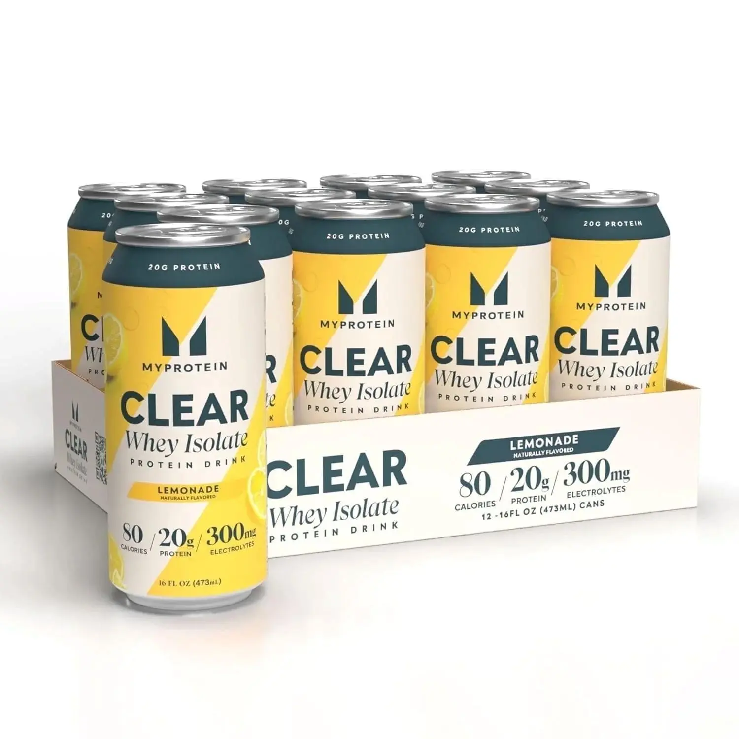 Myprotein Clear Whey Isolate Protein Water Drink | 1 Case (12 Cans) | 20g Protein for 80 calories, 300mg electrolytes, Zero Sugar Supplement to Support Fitness and Health