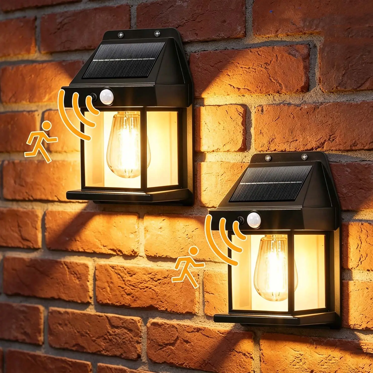 2-Pack Modern Solar Lighted Outdoor Wall Sconces - Solar Wall Lanterns, Waterproof Wireless Exterior Fixtures with Dusk-to-Dawn Automatic Sensor, Decorative Security Lights for House Patio Decor, Boosts Curb Appeal (Outdoor Lighting Solutions)