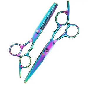 Hair Cutting Scissors, Professional Barber Shears Set with Hair Scissors Thinning Shears, for Men Women Pet（Rainbow)