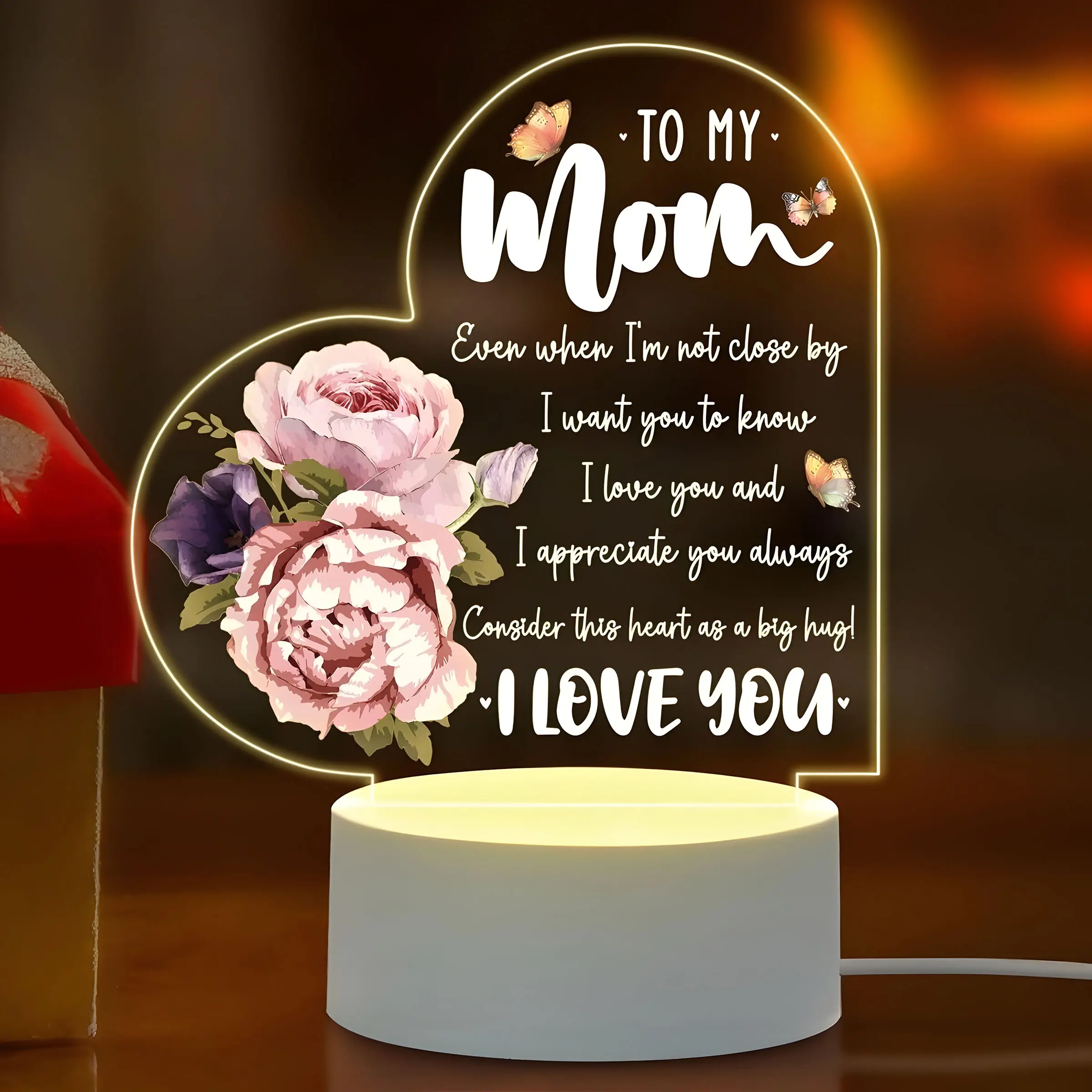 Acrylic Illuminated Night Light LED Lamp Home Decor Light Gift for Mom, Best Mother's Day Present, Birthday Gift, Thanksgiving Gift, Christmas Gift From Daughter Son