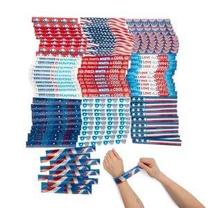 9" Bulk 100 Pc. Patriotic Red, White & Blue Metal Slap Bracelet Assortment