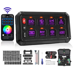 RGB 6/8 Gang Switch Panel with App Control Turn On/Off Momentary Pulsed Multifunction 12V Switch Panel for Truck Circuit Control Relay System Switch Panel Waterproof for Car Boat Truck RV