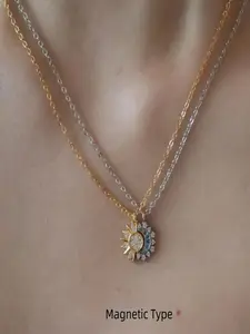 Magnetic Sun Moon Pendant Necklace Set, Modern Versatile Accessories, Stainless Steel Boho Style Jewelry for Couples & Best Friends, Necklace for Daughter, Ideal Gift for All Seasons