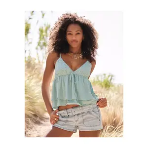 AE Sunchaser Eyelet Ruffle Babydoll Cami Top