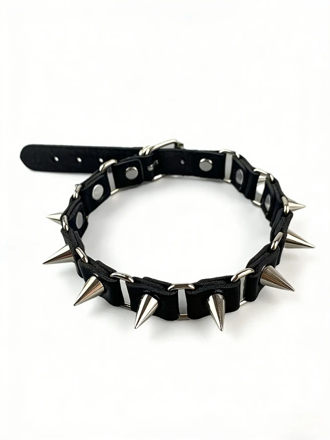 Black Spiked Leather Choker Necklace, Punk Gothic Edgy Style Jewelry with Silver Metal Spike & Adjustable Strap Detail, for Men & Women, Punk Concert & Streetwear Occasions, Fashionable Accessories, Adjustable Chain Jewelry