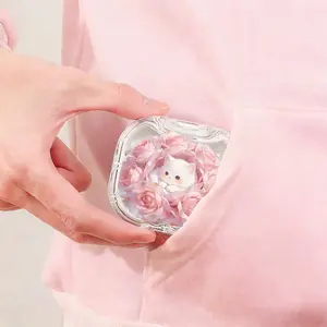 Pink Rose Bush White Cat Printed Retainer Box, Simple Cute Denture Box, Portable Orthodontic Retainer Storage Box, Dustproof Compression Resistant Invisible Braces Box