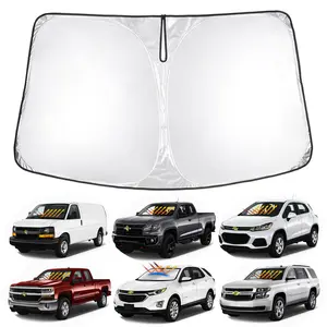 Canvcle Custom Fit Windshield Sun Shade for Chevrolet Equinox Tahoe Silverado 1500 Trax Colorado Express 1500/2500/3500/4500, 240T 5 Layers Reflective Fabric Foldable Sun Visor Blocks UV Rays Keeps Car Cooler, Fits Regular Crew Double Cab 2Dr 4Dr