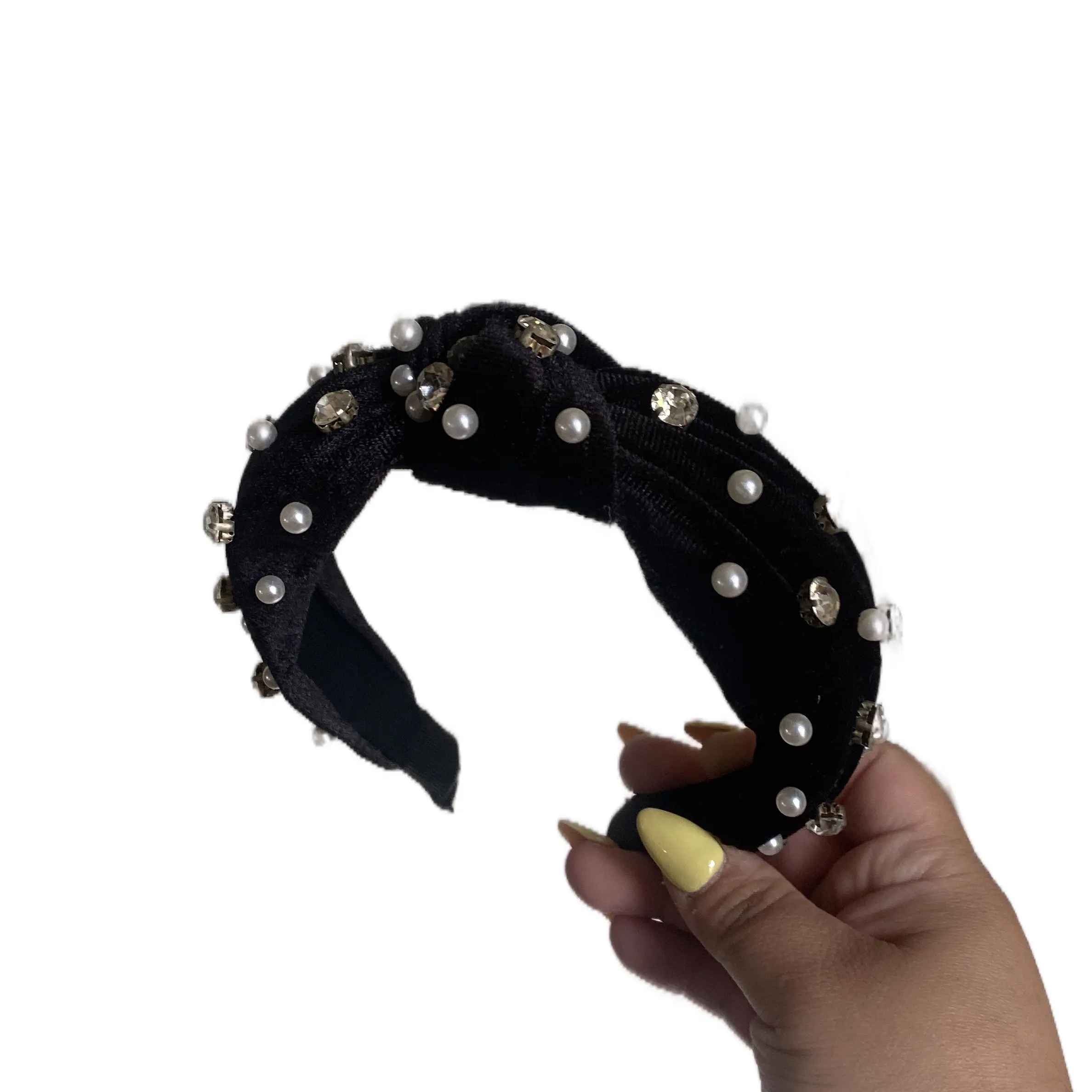 Beaded black velvet headband