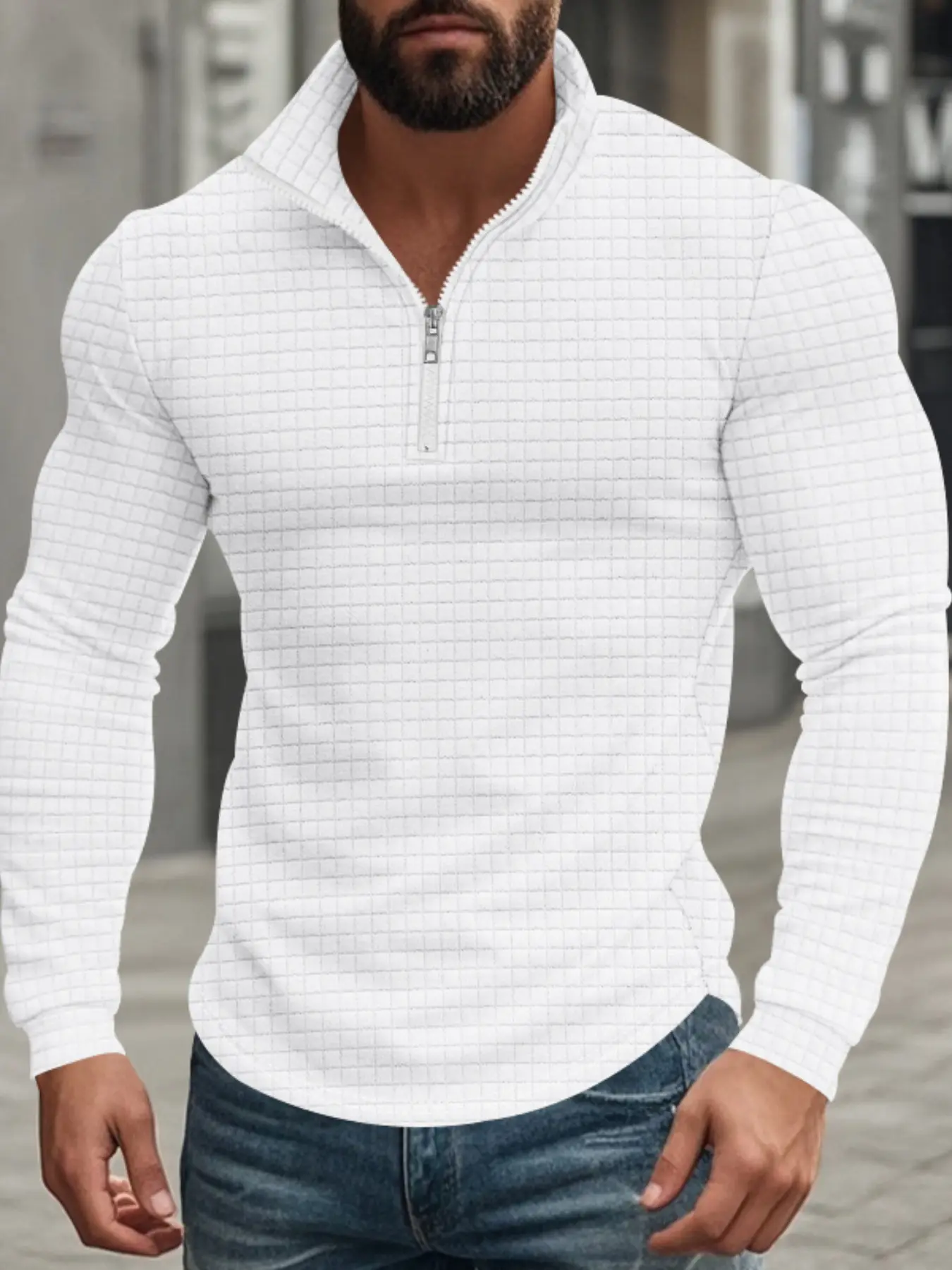 Men's Sporty Fitted Zipper Hoodie, Small Check Pattern, Comfortable Knit Fabric, Ideal for Outdoor Activities & Daily Wear, Fall outfits, Casual Sports Hoodie, Casual Sports Tops, Athletic Hoodies, Active Sportswear, Zip Up Hoodie